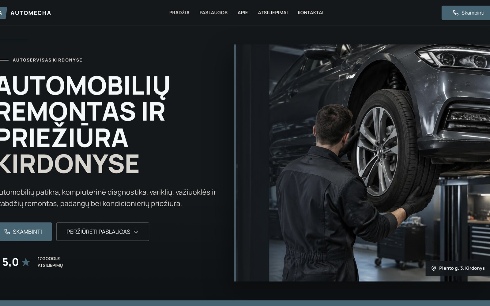 Automecha autoserviso svetainės pagrindinis puslapis
